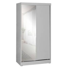 W40-m-lg Better Home Products Mirror Wood Double Sliding Door Wardrobe Light Gray