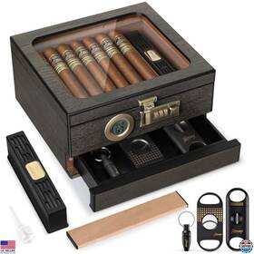 B0fhk2dv97 Brand Tesonway Premium Cedar Cigar Humidor Box With Glass Top Hygrometer Humidifier And Lock