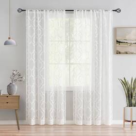 Mord2-84wt Junvictex Lace Sheer Curtains White For Bedroom Classic Geometric Rod Pocket Living Room