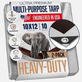 King-a-ma-jigs 43483-22168 2 Pack 10x12 Heavy Duty Tarp 10 Mil Thick Waterproof Tear And Fade Resista
