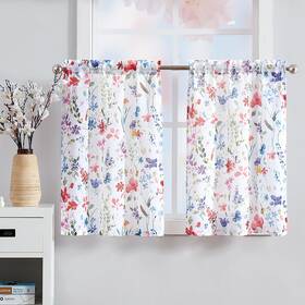 Dspt24v2mt No Floral Print Semi-sheer Kitchen Curtains 28 Inch X 24