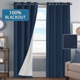 Hvtc5296c4navy No Blackout Grommet Textured Rich Material Faux Linen Curtains Panels