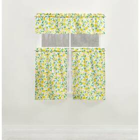 Msd063614517007 No Light Filtering Curtain Tier Pair And Valance Set 3-piece Lemon