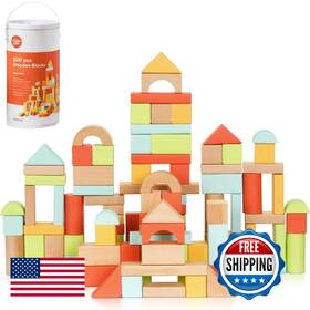 B0fk42chsj Pidoko Kids 100pcs Wooden Building Blocks For Toddlers 1-3 Multiple Shapes