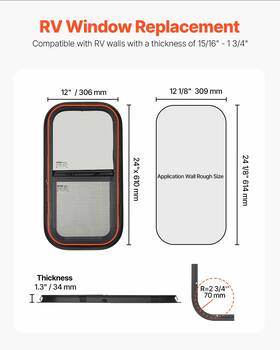 Vevor 197988650676 Vertical Rv Window 12 Inch W X 24 H Tinted Sliding And Net Screen Trim Ring