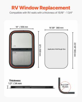 Vevor 197988651888 Vertical Rv Window 14 Inch W X 22 H Tinted Sliding And Net Screen Trim Ring