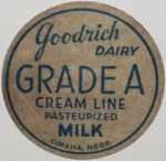 Vintage Milk Bottle Cap Goodrich Dairy Cream Line Omaha Nebraska Unused. Fixed Price $9.99.
