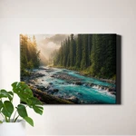 Turquoise Braided River Misty Forest With Sunbeams Wall Art Glowing Woodland. Fixed Price $11.76.