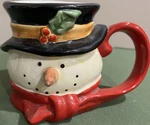 Vintage Snowman Figural Christmas Ceramic Coffee Mug Red White Black. Fixed Price $12.00.