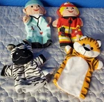 TB3 Lot 4 Melissa & Doug Hand Puppets Doctor Fireman Tiger Zebra Soft. Fixed Price $19.99.