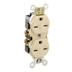 Leviton 15 Amp, 250 Volt, Narrow Body Duplex Receptacle, Straight Ivory. Fixed Price $12.99.