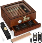 Cedar Wood Cigar Humidor Glass Desktop Box Digital Hygrometer Humidifier Bro. Fixed Price $51.99.
