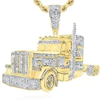0.85CTW Natural Diamond 10K Yellow Gold Frontal Semi Trailer Truck Pendant 1.5". Fixed Price $1607.00.