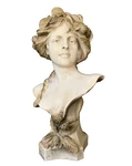 Art Nouveau Statue Bust Of Maiden C.1915 Signed Granitex. Fixed Price $500.00.