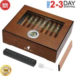 Glass Desktop Wood Cigar Humidor Box Storage Case With Hygrometer,humidifier. Fixed Price $25.99.