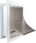 Large Pet Safe Wall Entry Dual Flap Door Closing Panel White Telescoping. Fixed Price $85.00.