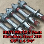 Hilti Kwik Bolt Expansion Anchor 316 Stainless Steel Kb-tz 5/8" 4-3/4". Fixed Price $35.00.