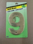 Hy-ko Products BR-50 Solid Brass House Number 9 (nine) 5" High Finish. Fixed Price $11.00.