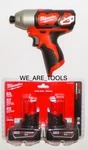 New Milwaukee M12 2462-20 1/4" Hex Cordless Impact Driver, 2) 3.0 Ah Battery 12V. Fixed Price $129.97.
