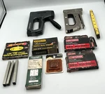 Lot Of Stanley Guns, TR250 Door Hinges, And Staples Various Sizes. Fixed Price $34.99.