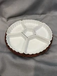 White Ceramic And Bamboo Lazy Susan Appetizer Condiment Server Set. Fixed Price $16.50.