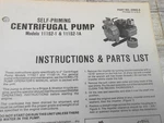 Homelite Self Priming Centrifugal Pump Models 111S2-1A Parts List. Fixed Price $8.99.