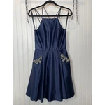 Blondie Nites Blue Satin Jeweled Embellished Strappy Cocktail Dress Juniors Sz. Fixed Price $23.00.