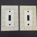 Lot Of 2 Vintage National Lock Single Switch Wall Light Plates White & Gold Mcm. Fixed Price $24.99.