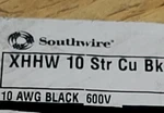 Southwire #10AWG 7-STRAND XHHW-2 Xlpe Uv-resistant Building Black /50FT. Fixed Price $29.99.